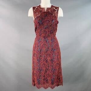 CARVEN Size M Orange Purple Guipure Lace Sleeveless Knee Length Cocktail Dress